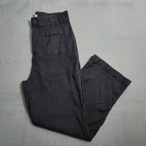 Nicole Miller Women 12 Black Wide Leg Linen Blend Twill Patch Pockets Pants